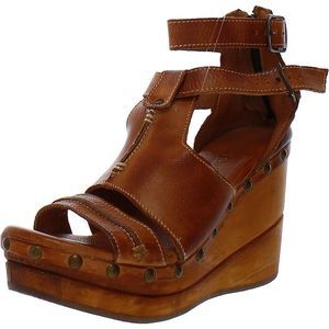 Bed Stu Womens Princess Brown Leather Embellished Wedge Sandals Shoes NWT